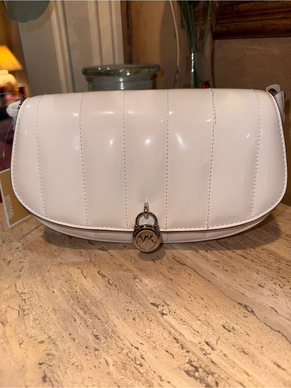 Michael Kors Cream Quilted Leather Shoulder Bag with Gold Lock